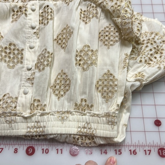 PQ SWIM ANTHRO Haven Cate Ruffle Tier Gold Eyelet Cotton Ecru Resort Mini SZ M/L - Picture 10 of 16